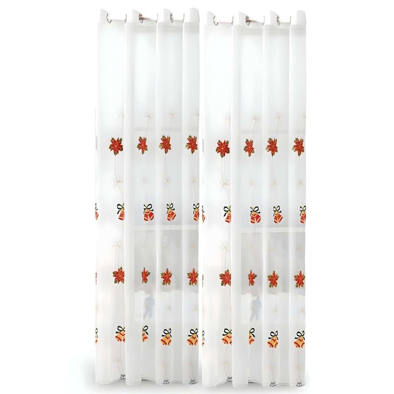 GENERICO - PACK DE 2 CORTINA VISILLO TRANSPARENTE DISEÑO NAVIDEÑO 140X230 CM V1