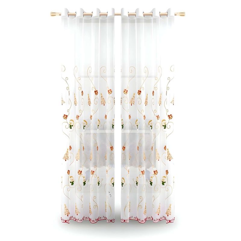 GENERICO - PACK DE 2 CORTINA VISILLO TRANSPARENTE DISEÑO NAVIDEÑO 140X230 CM V2