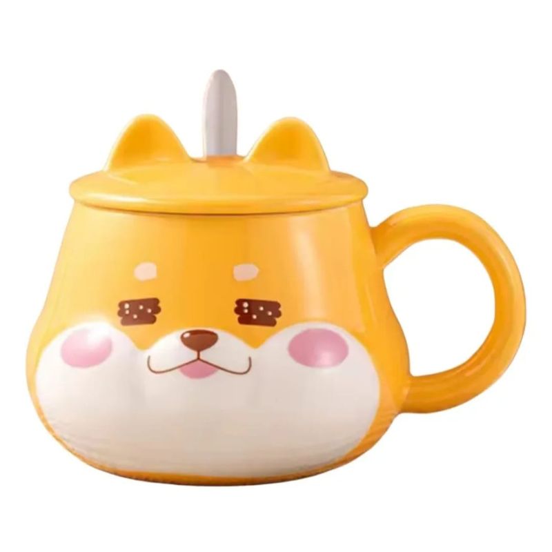 GENERICO - Taza Tazon Mug  Shiba Inu Con Tapa + Cuchara 3D