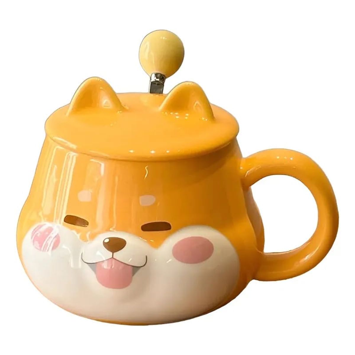 GENERICO - Taza Tazon Mug  Shiba Inu Con Tapa + Cuchara 3D