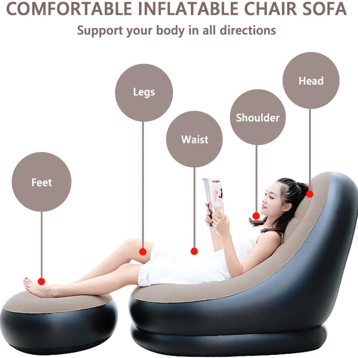 MOVI - Sillón Inflable con Reposapiés  Cómodo Portátil y de Rápido Inflado