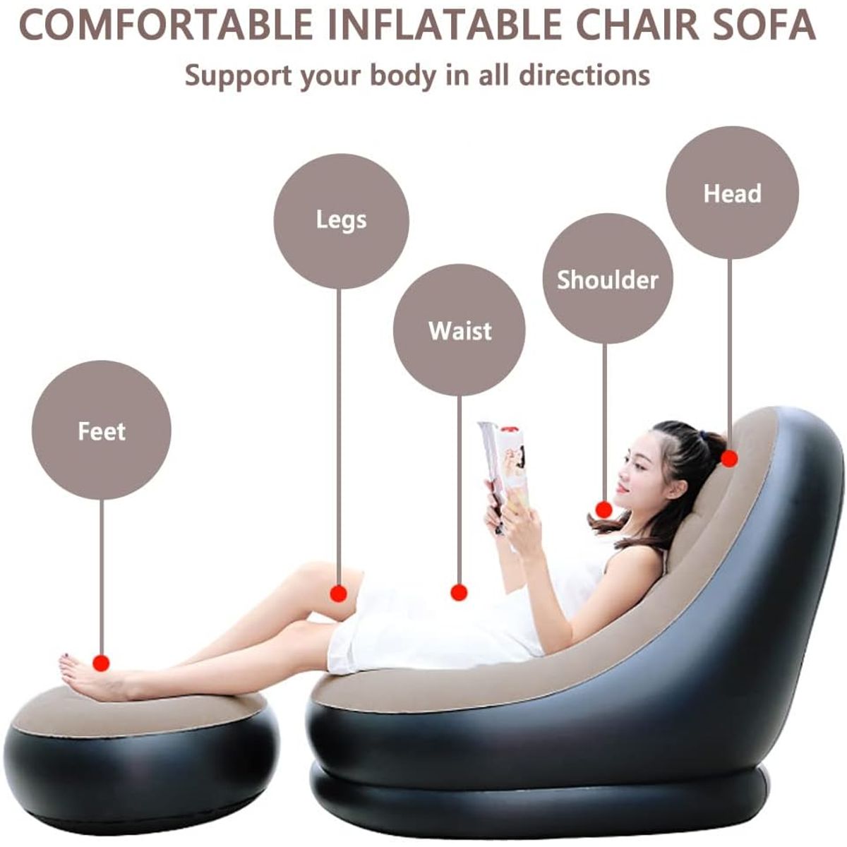 MOVI - Sillón Inflable con Reposapiés  Cómodo Portátil y de Rápido Inflado