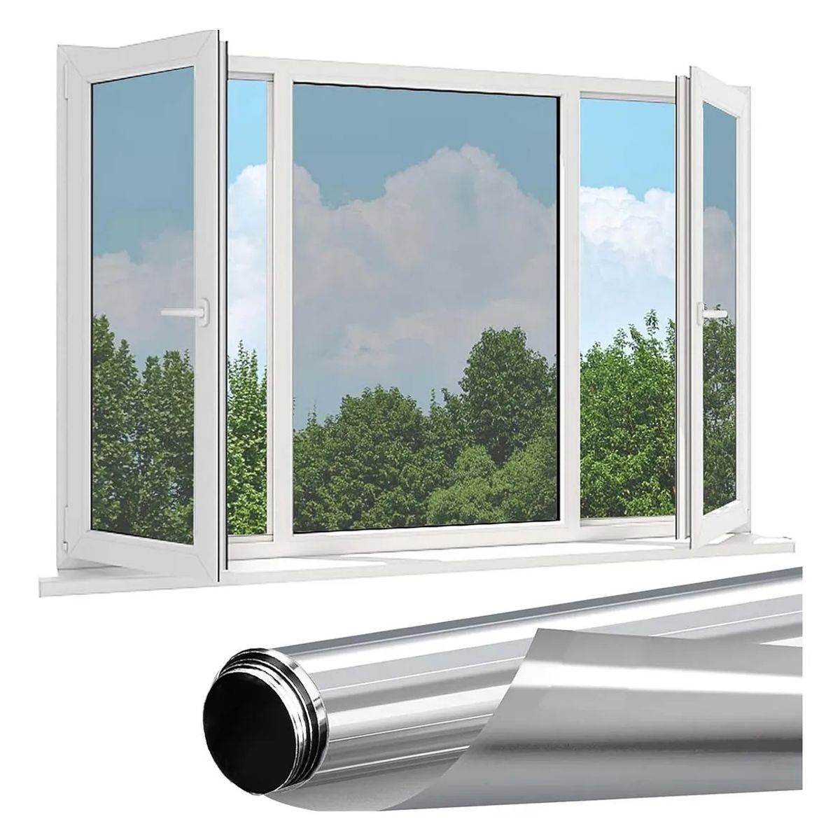 KUANGYE - Lamina Espejada Film Privacidad Vidrio Ventana 50 Cm x 10 M Plata