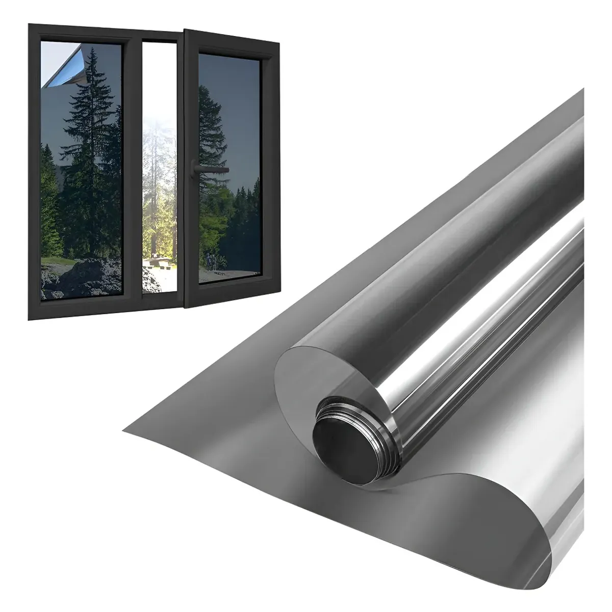 KUANGYE - Lamina Espejada Film Privacidad Vidrio Ventana 50 Cm x 10 M Gris