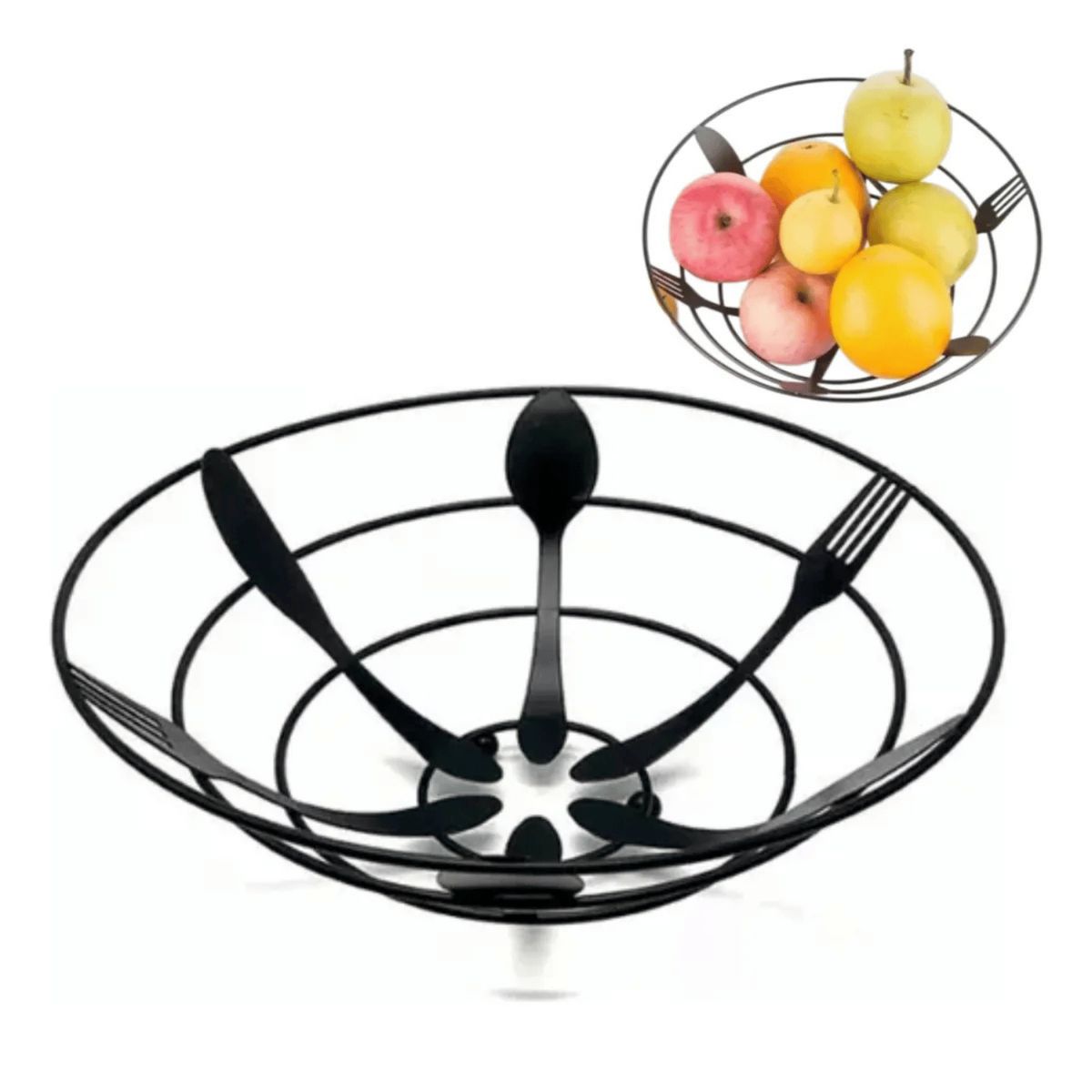 HOMESTAR - Cesto Frutero Metálico Diseño Cubiertos - 28 cm de Diámetro