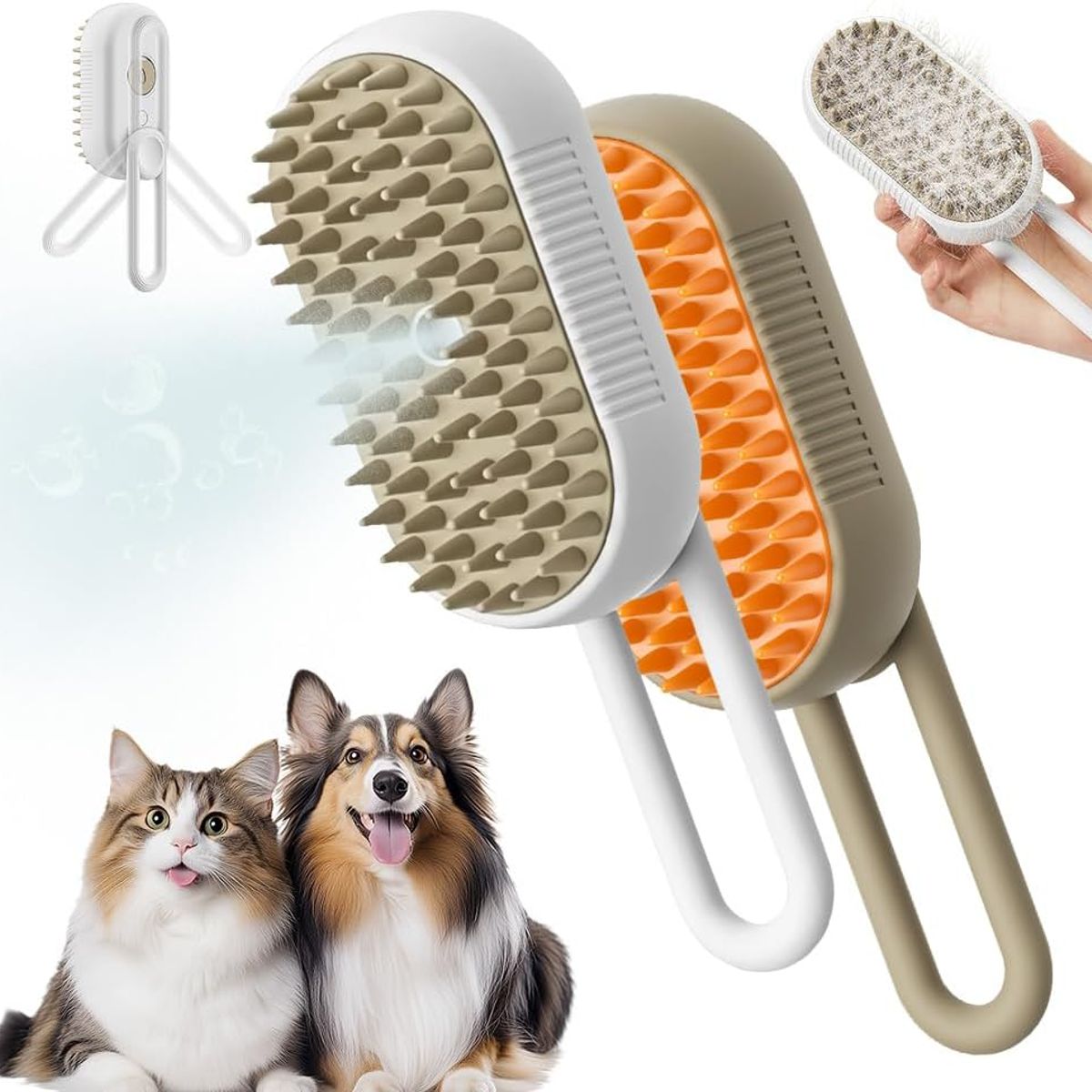 KUANGYE - Pack X2 Cepillos Vapor Autolimpiante 3 En 1 Perros Y Gato