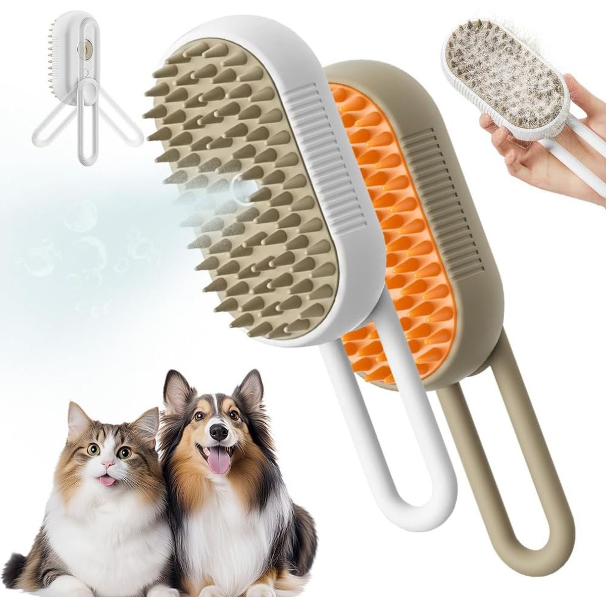 KUANGYE - Pack X2 Cepillos Vapor Autolimpiante 3 En 1 Perros Y Gato