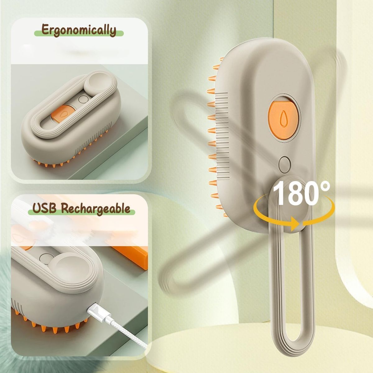 KUANGYE - Pack X2 Cepillos Vapor Autolimpiante 3 En 1 Perros Y Gato