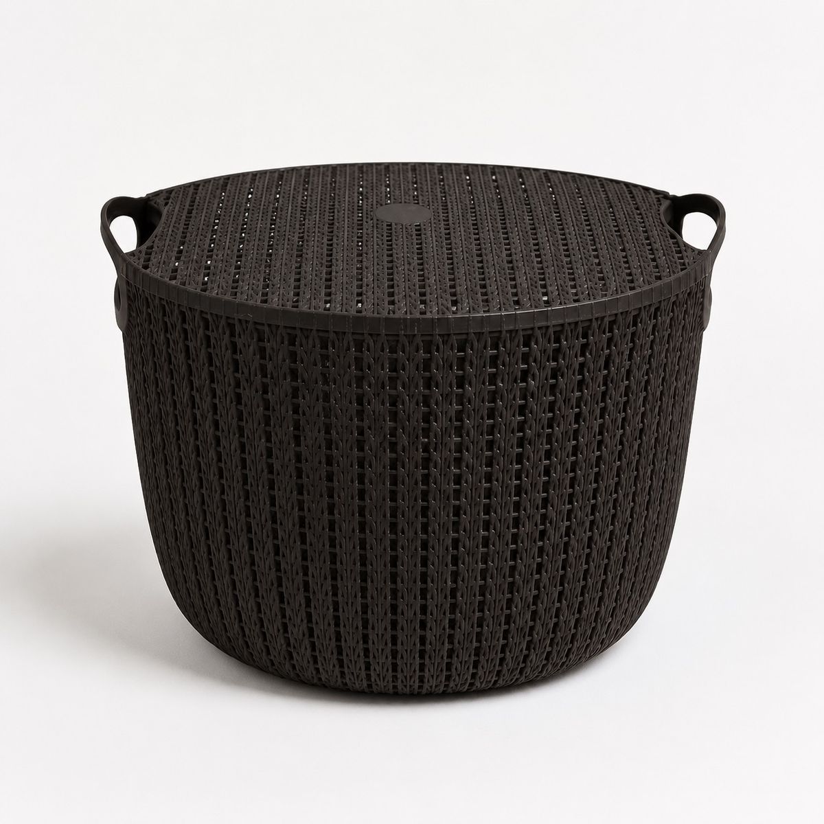 HOMESTAR - Cesto Organizador con Tapa Tejido Simil Mimbre - 34 cm Negro