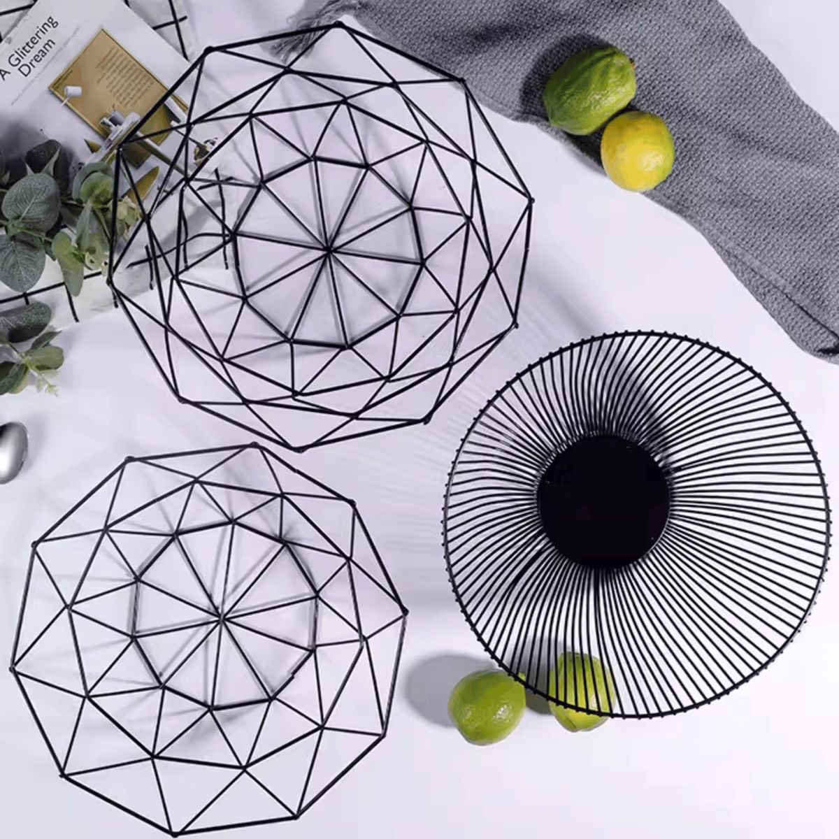 HOMESTAR - Cesto Frutero Metálico Diseño Diamante - 26 cm de Diámetro