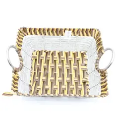 HOMESTAR - Bandeja Organizadora Rectangular de Ratán con Asas Metálicas