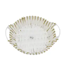 HOMESTAR - Cesta Decorativa Ovalada de Mimbre con Asas - Blanco y Dorado