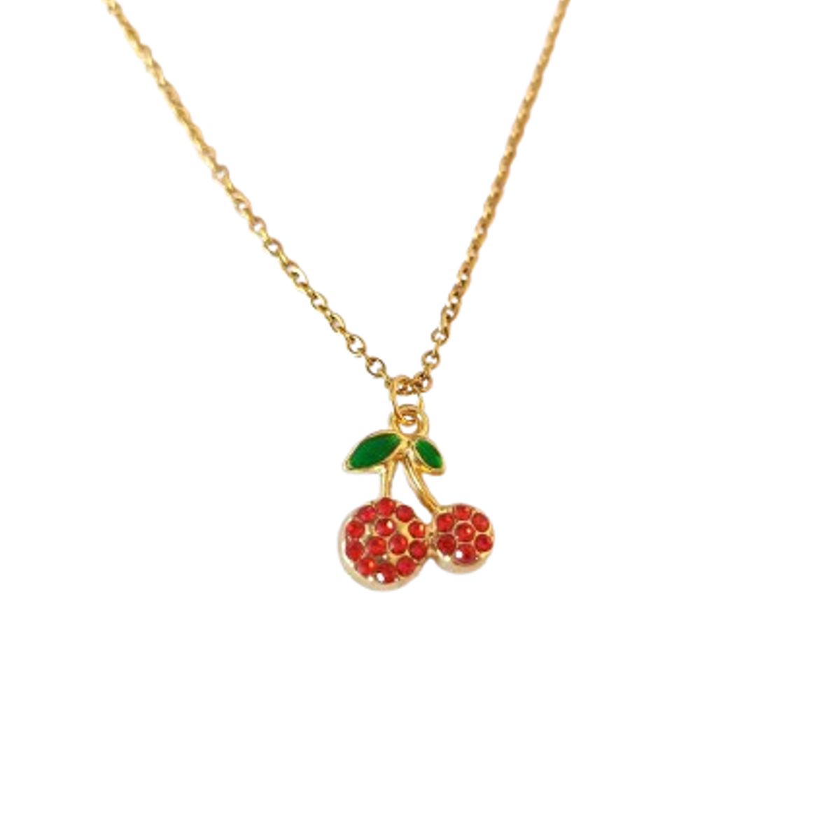 GENERICO - Collar cereza rojo con circones de Acero Inoxidable
