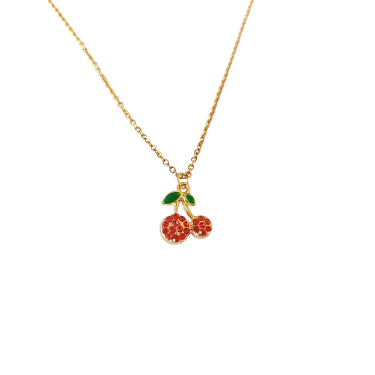 GENERICO - Collar cereza rojo con circones de Acero Inoxidable