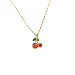 GENERICO - Collar cereza rojo con circones de Acero Inoxidable