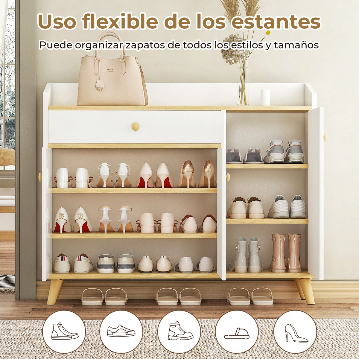 ELEMENT DESIGN - Zapatero Organizador con 3 Puerta y Cajon  90x30x84 cm