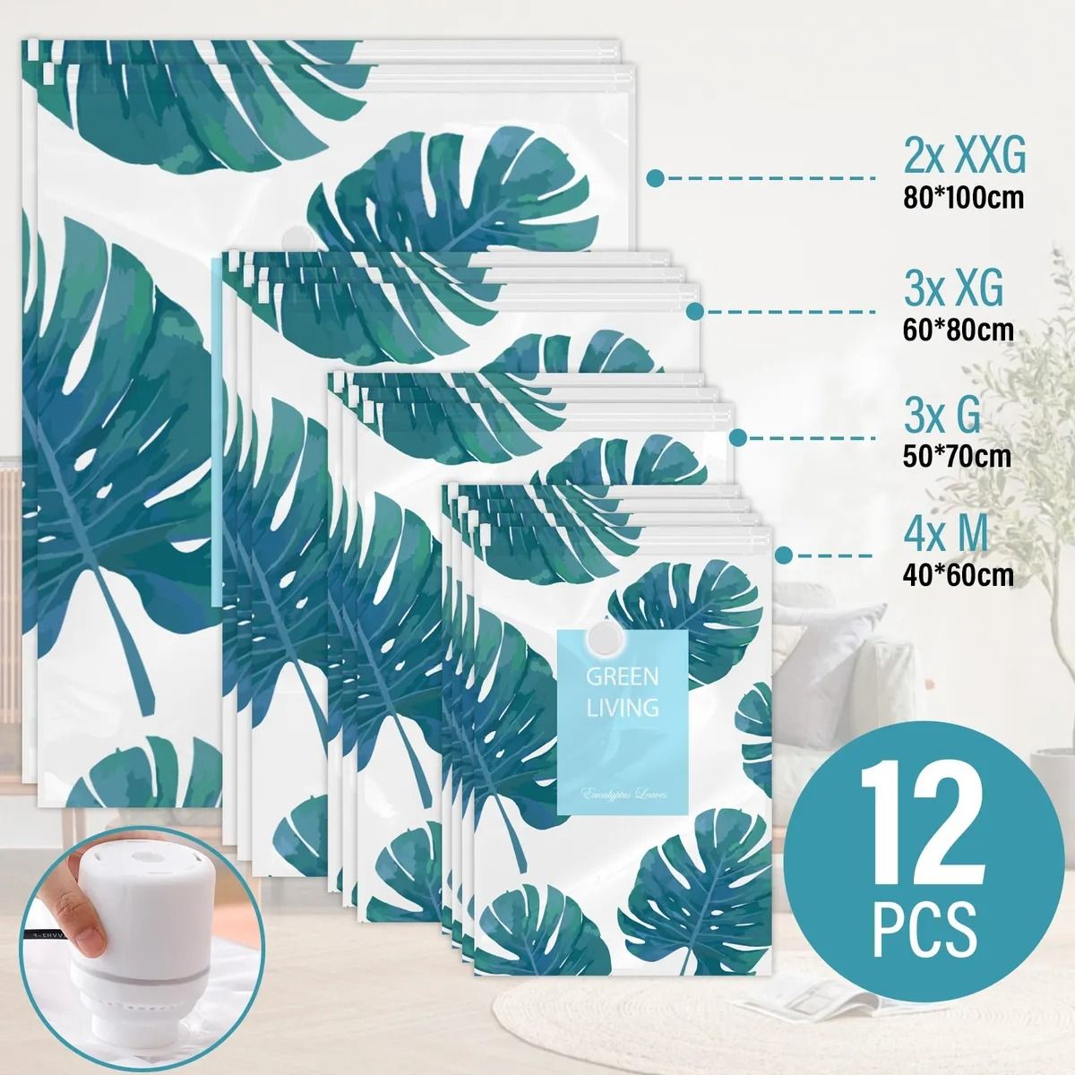 TNAKIEX - Bolsas Comprimibles Vacio Ropa 12 Pcs Con Bomba Electrica