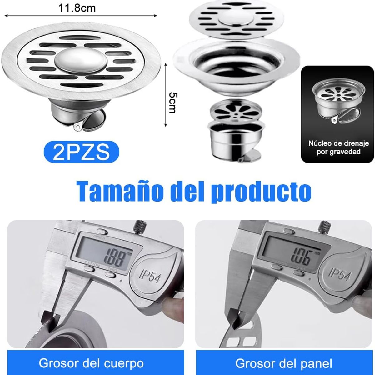 KUANGYE - 2 Pcs Coladera Baño Acero Inoxidable Anti Olores E Insectos, 12cm