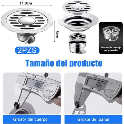 Imagen 2 del producto 2 Pcs Coladera Baño Acero Inoxidable Anti Olores E Insectos, 12cm