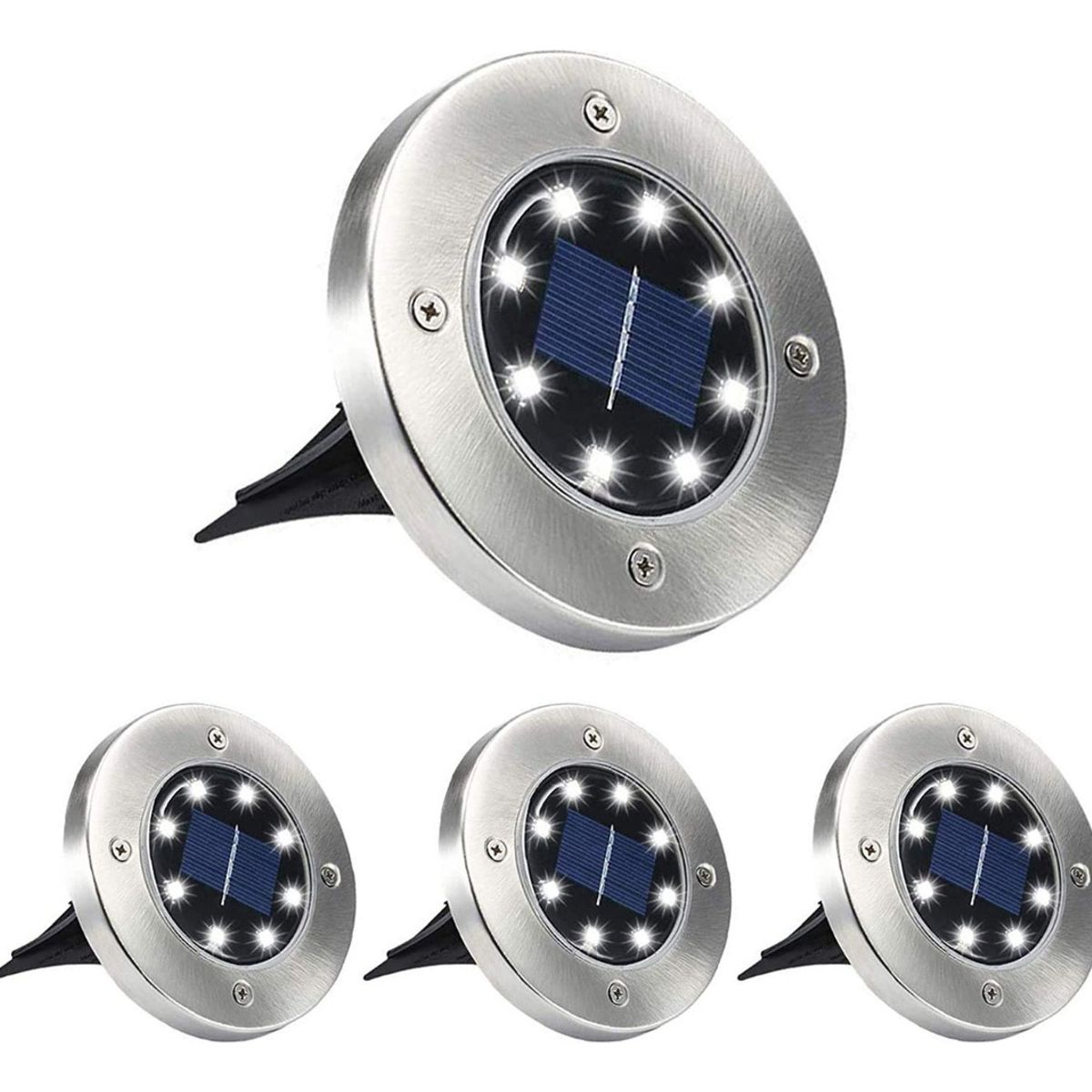 SUPERCENTER - Pack 4 Focos Solares Jardín Estaca De 8 Led Tipo Embutido