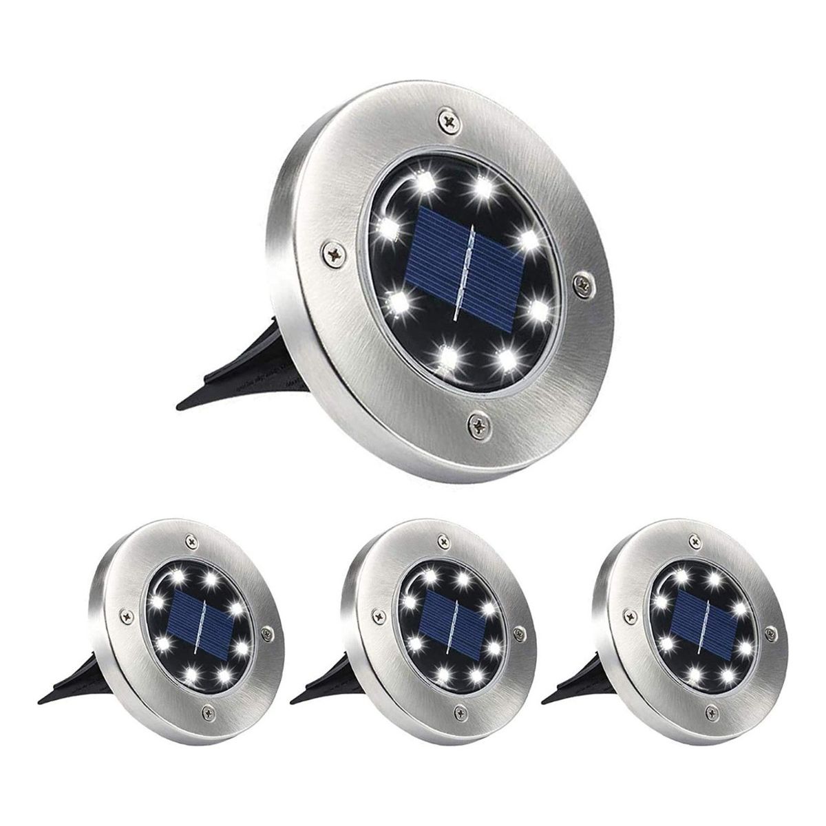 SUPERCENTER - Pack 4 Focos Solares Jardín Estaca De 8 Led Tipo Embutido