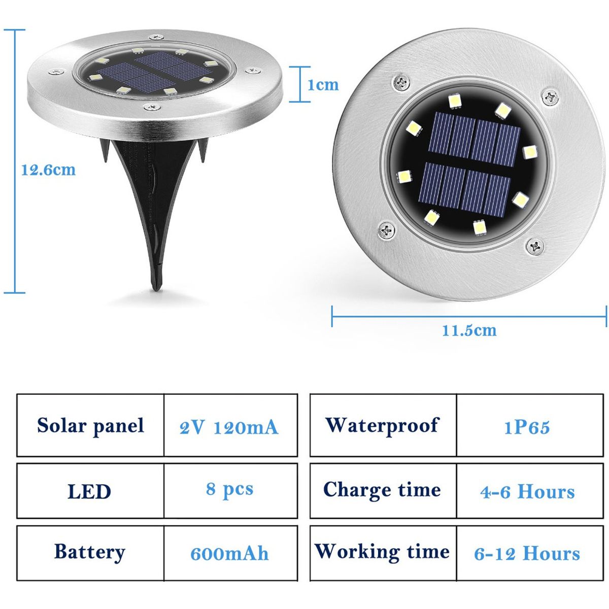 SUPERCENTER - Pack 4 Focos Solares Jardín Estaca De 8 Led Tipo Embutido