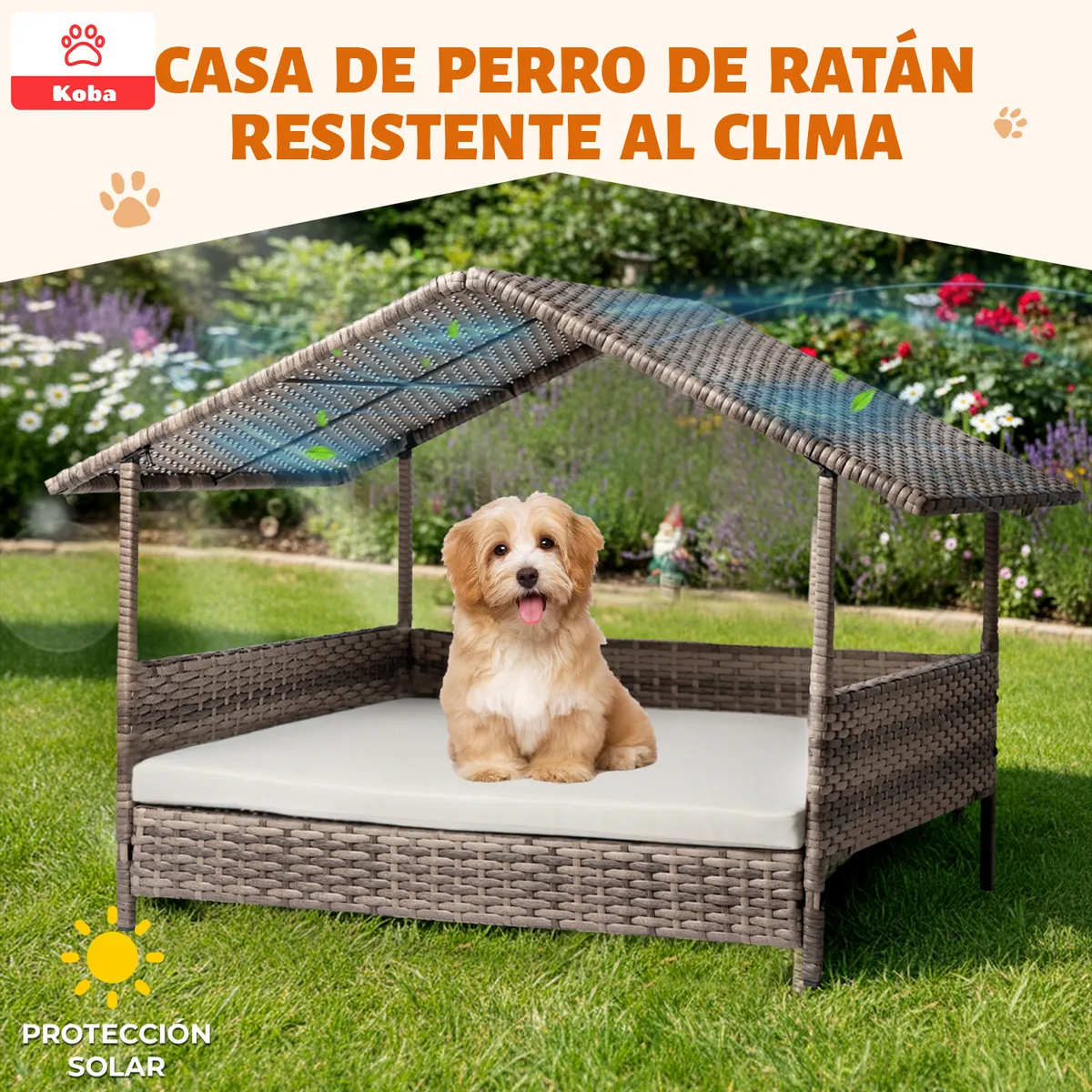 KOBA - Casa Para Perros Exterior Grande 80x69x71cm Con Cojin