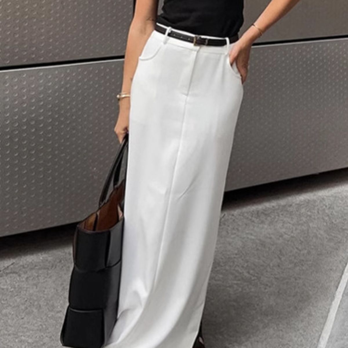 TIOZONEY - Falda larga con estampado para mujer - Blanco