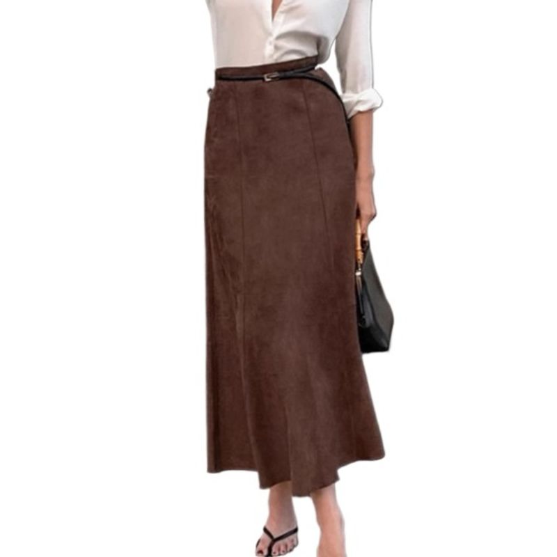 TIOZONEY - Falda larga con estampado para mujer - Marrón