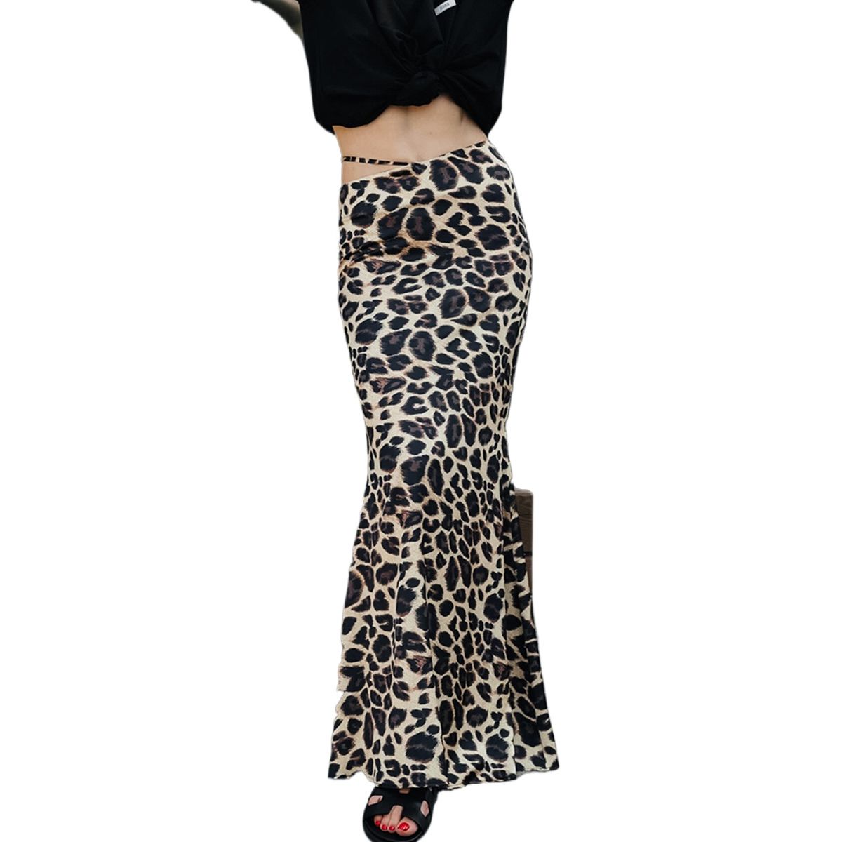 TIOZONEY - Falda larga con estampado para mujer - Negro