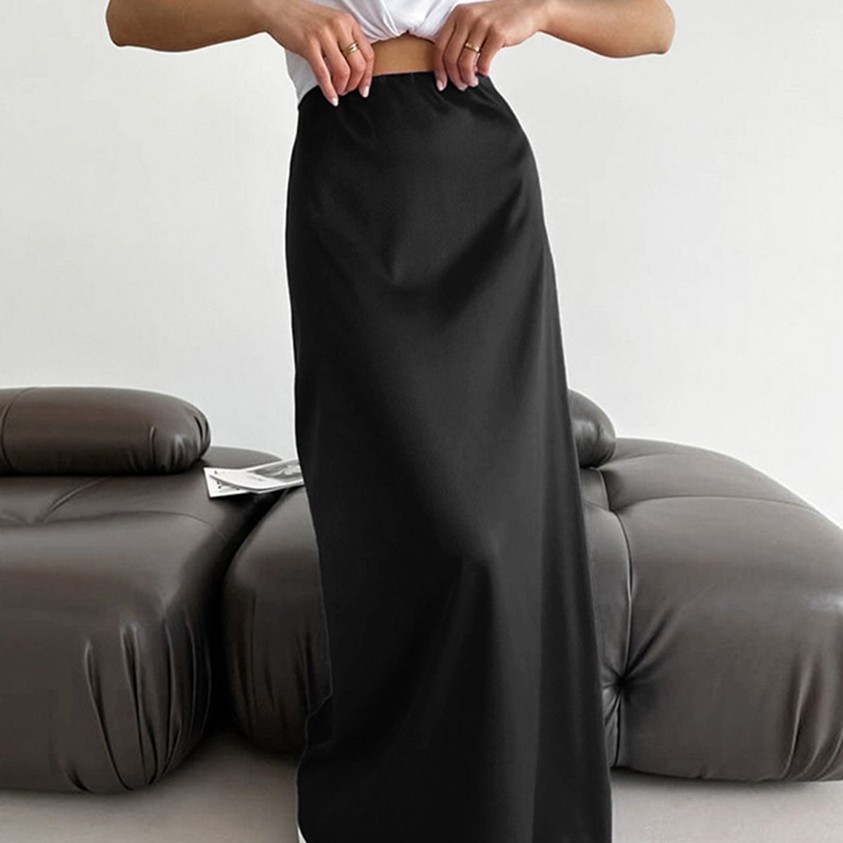 TIOZONEY - Falda larga con estampado para mujer - Negro