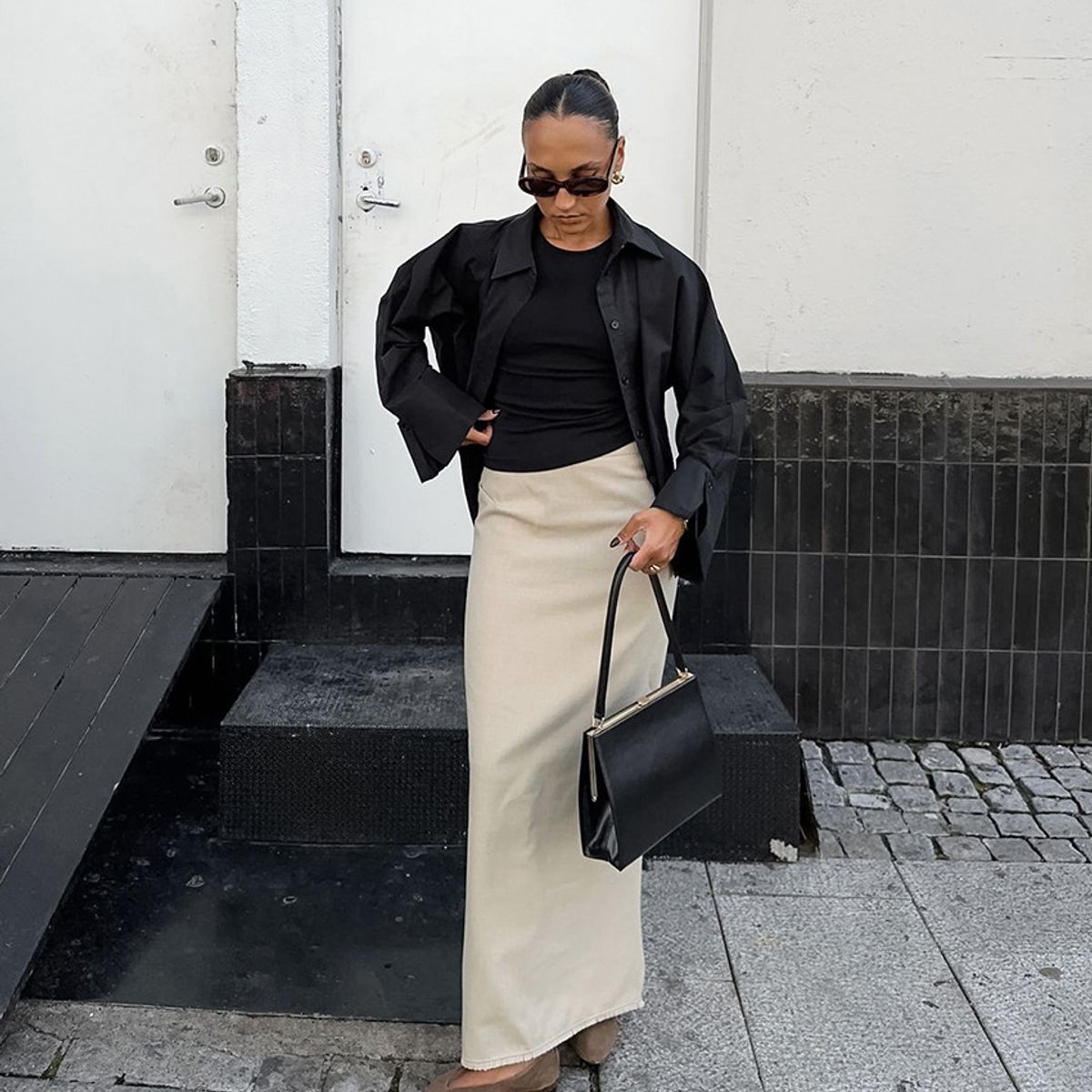 TIOZONEY - Falda larga con estampado para mujer - Blanco