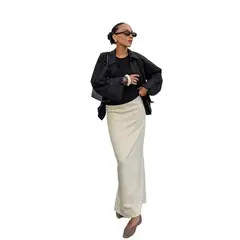 TIOZONEY - Falda larga con estampado para mujer - Blanco