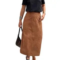 TIOZONEY - Falda larga con estampado para mujer - Marrón