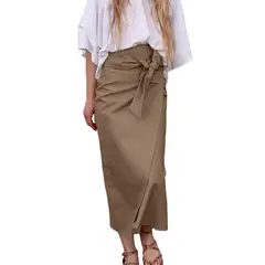 TIOZONEY - Falda larga con estampado para mujer - Marrón