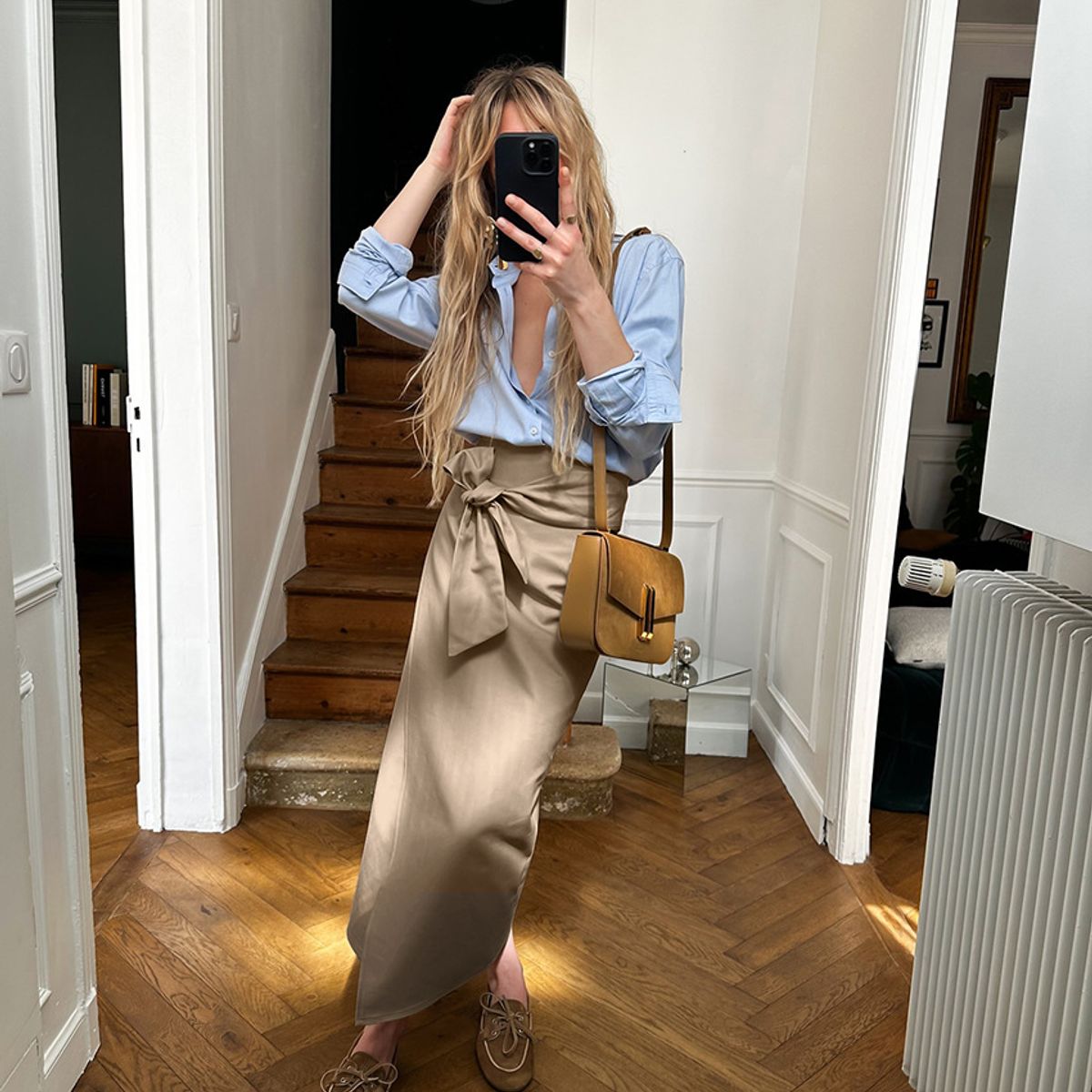 TIOZONEY - Falda larga con estampado para mujer - Marrón