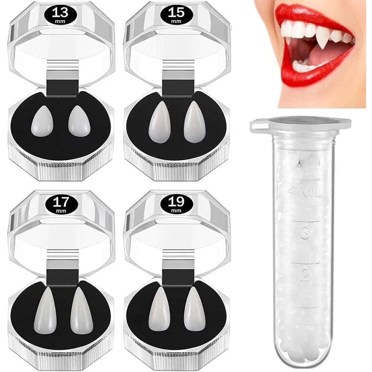 KUANGYE - 4 Pairs Vampire Teeth Fangs Dentures Cosplay Props Halloween