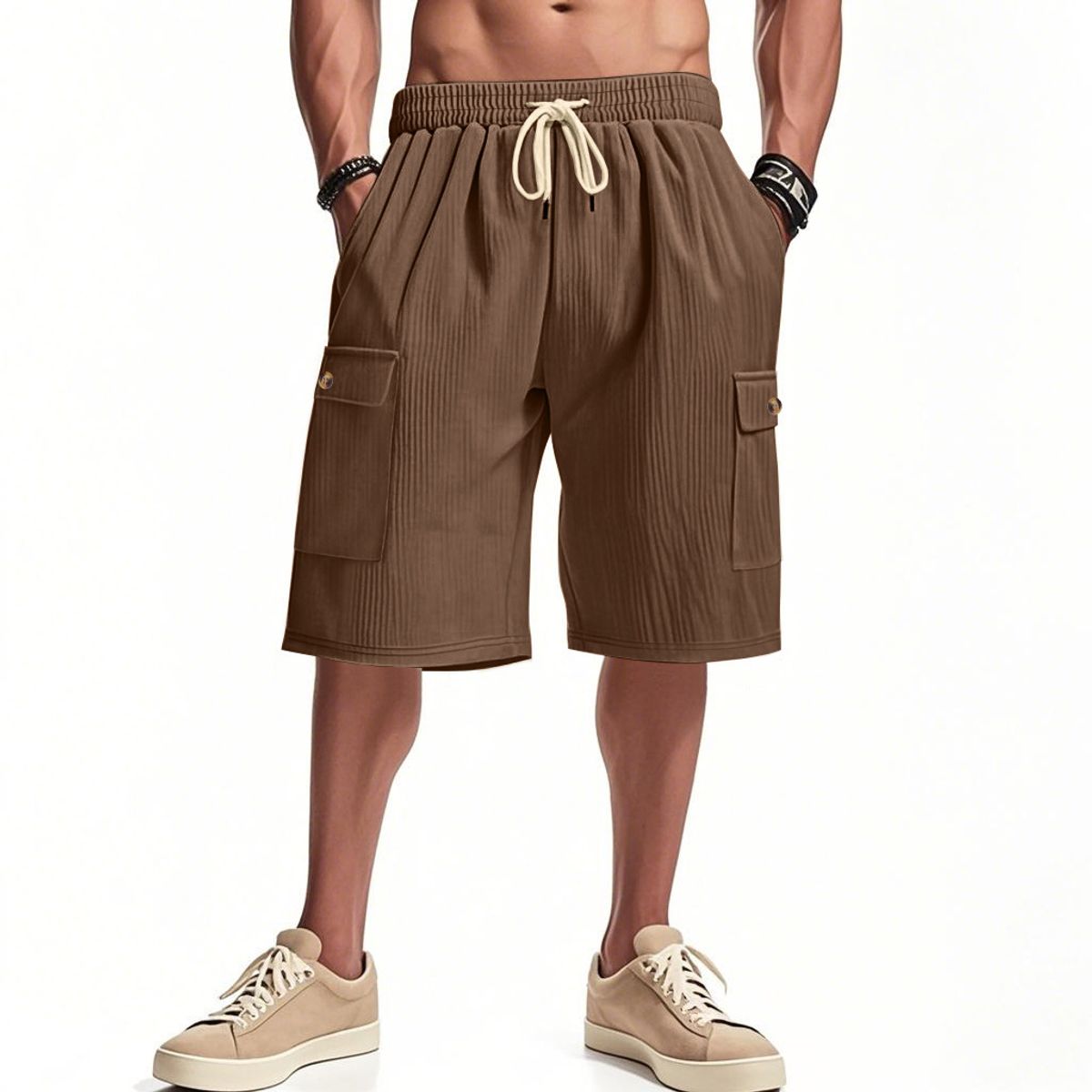 TIOZONEY - pantalones cortos de verano con bolsillos - Marrón