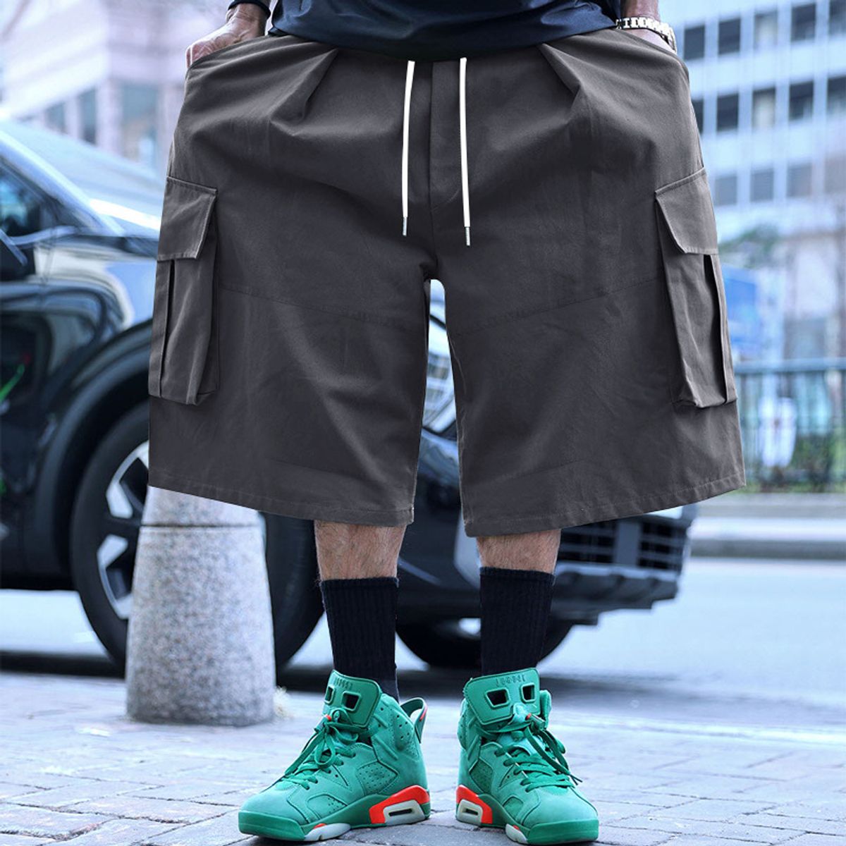 TIOZONEY - pantalones cortos de verano con bolsillos - Gris