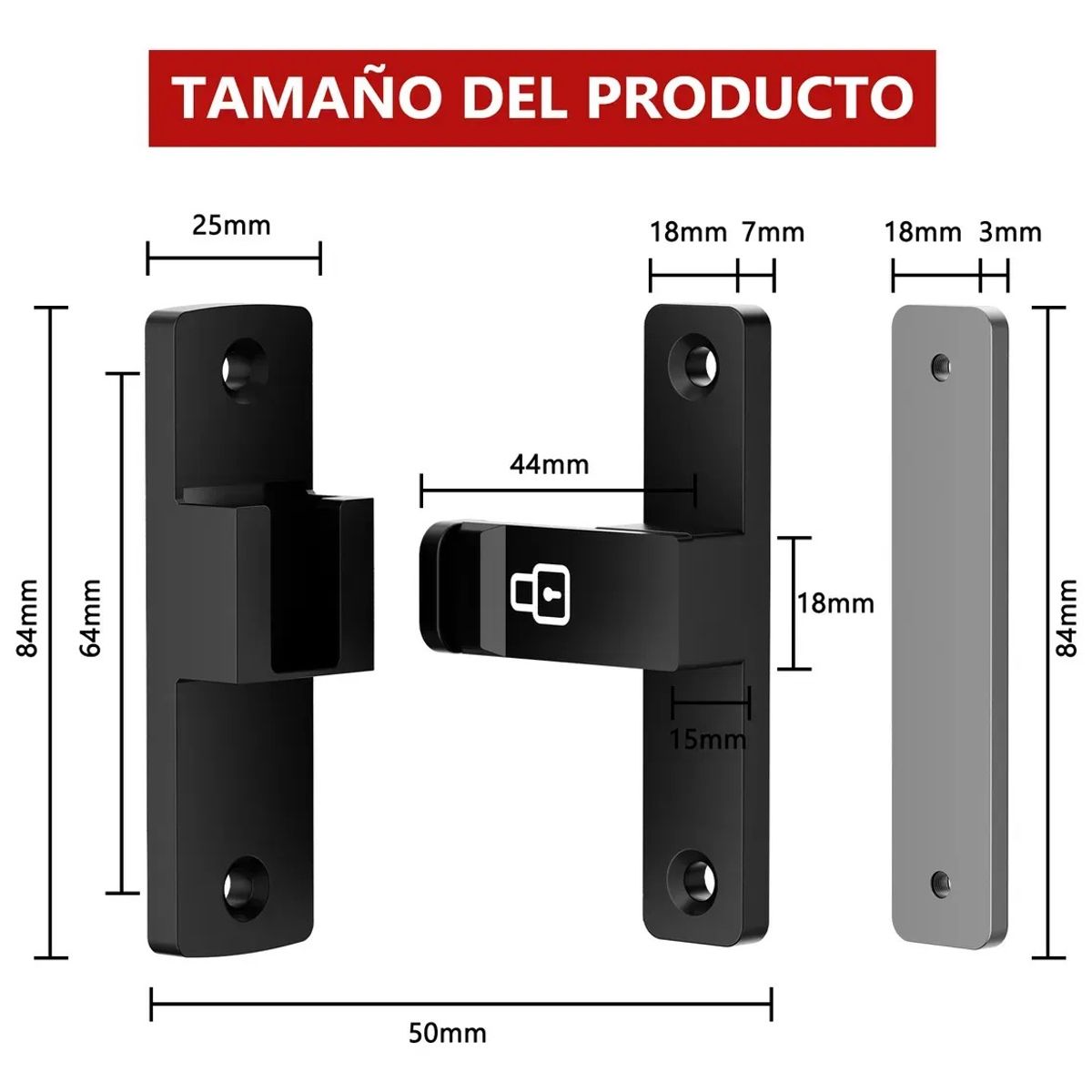 KUANGYE - 90° Antirrobo Enganche De Puerta Cerrojo Sin Taladrar