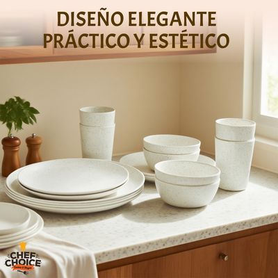 Imagen 2 del producto Set 16 Pcs Juego De Vajilla Completo Melamina Blanco Tiza