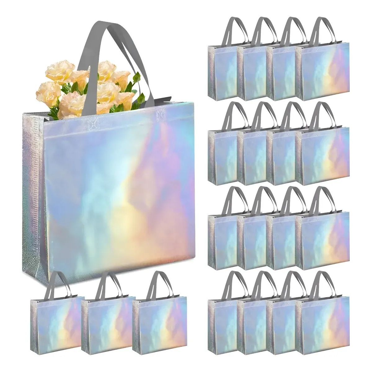 KUANGYE - 20 Bolsas De Regalo Iridiscentes No Tejidas Con Asas 27x32cm