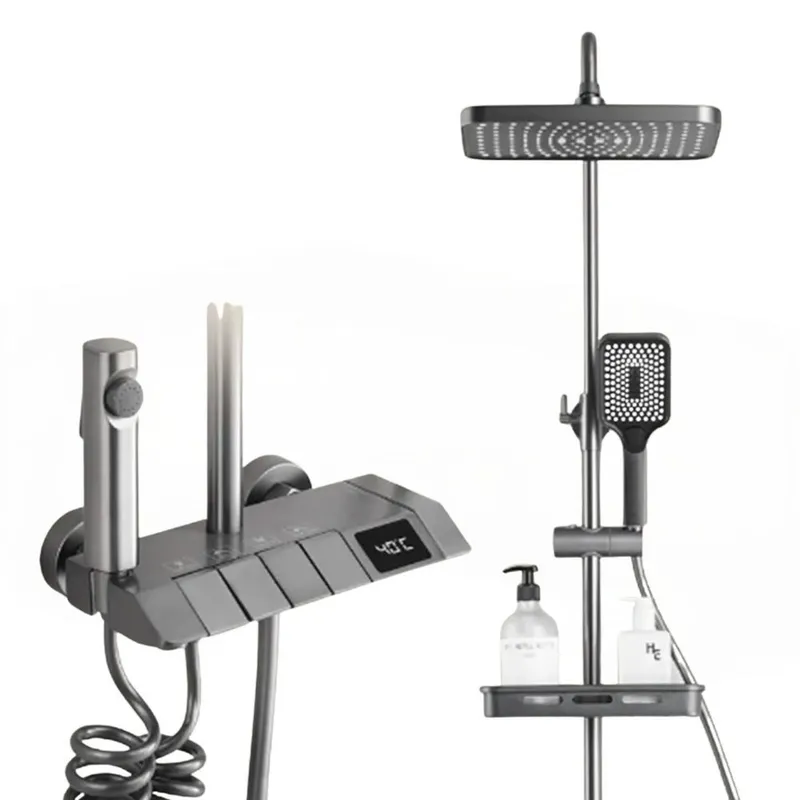 DETODOYMAS - Ducha Columna Visor Digital 4 Funciones - Negro
