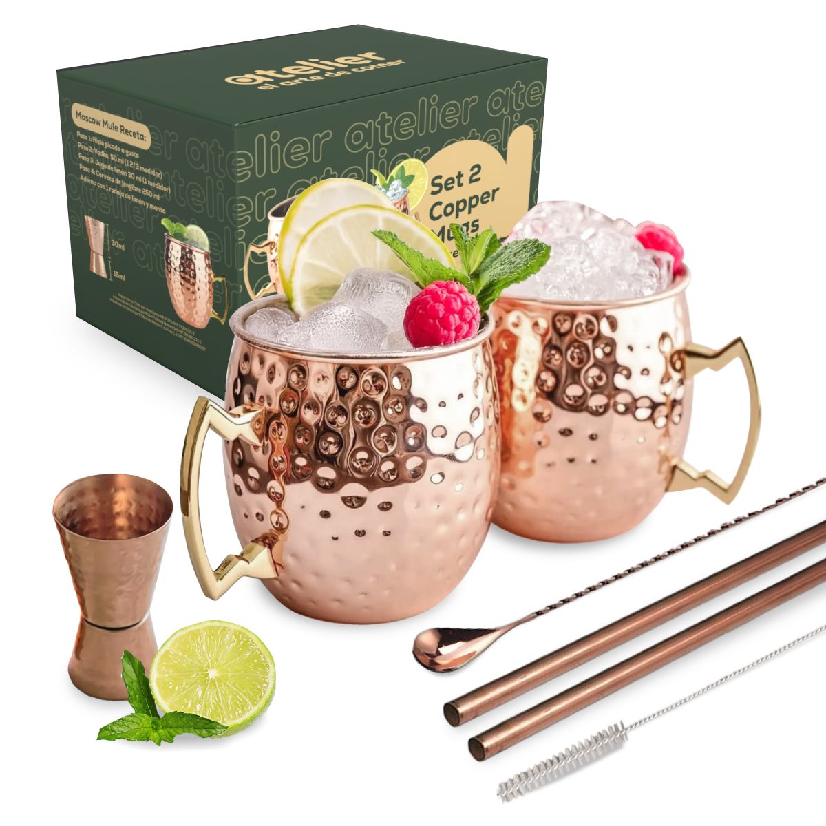 HOMELY - Vasos Cobre Mugs Moscow Mule Coctel Atelier Mugs Tragos 500 Ml Set x2