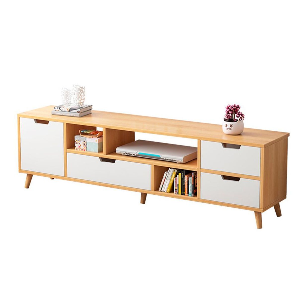 DETODOYMAS - Rack TV 140x30x38cm 4 cajones Chic Home