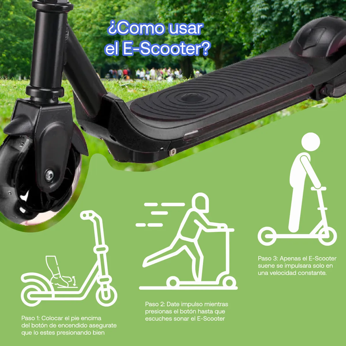 BEBESIT - Monopatín Eléctrico Plegable E-Scooter 60W 24V2000mah Negro