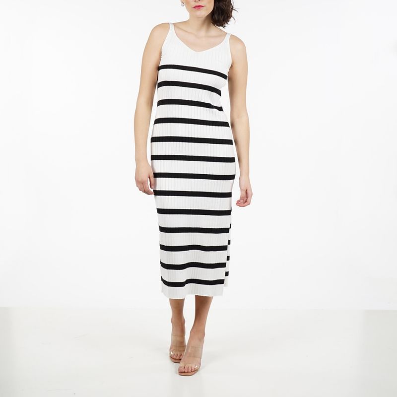 ELLUS - Vestido Largo de Punto Acanalado Crudo Natural Ellus