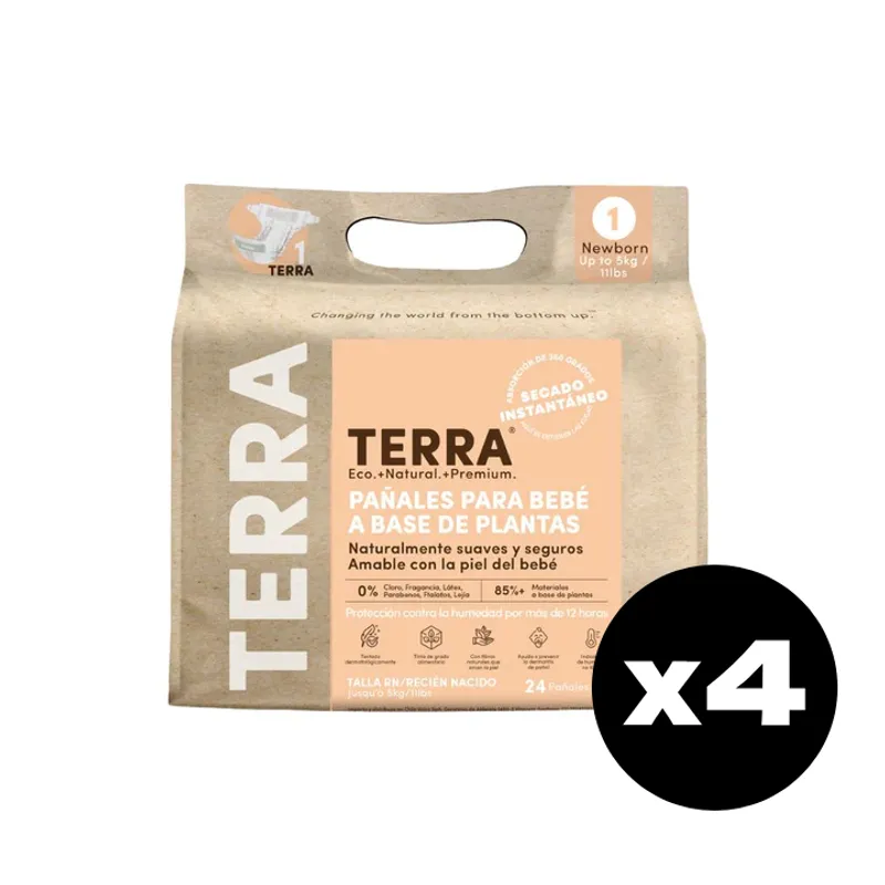 TERRA - Pañales Terra Biodegradables x 4 Paquetes RN 96 uns.