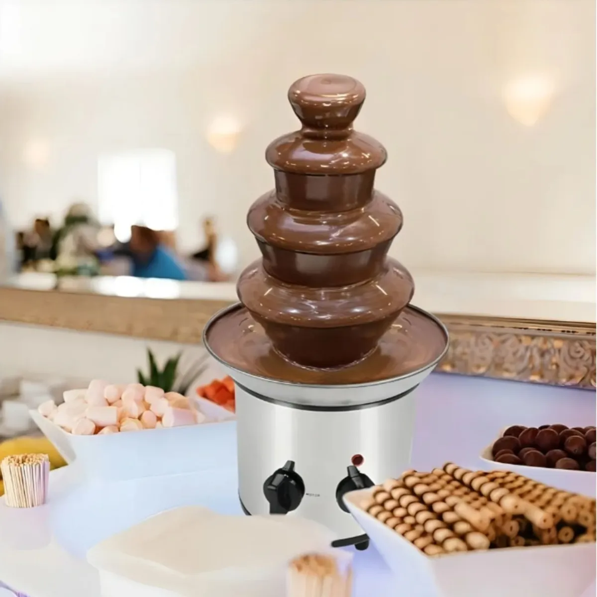 MOVI - Cascada Fuente Chocolate Fondue 4 Niveles Acero Inoxidable