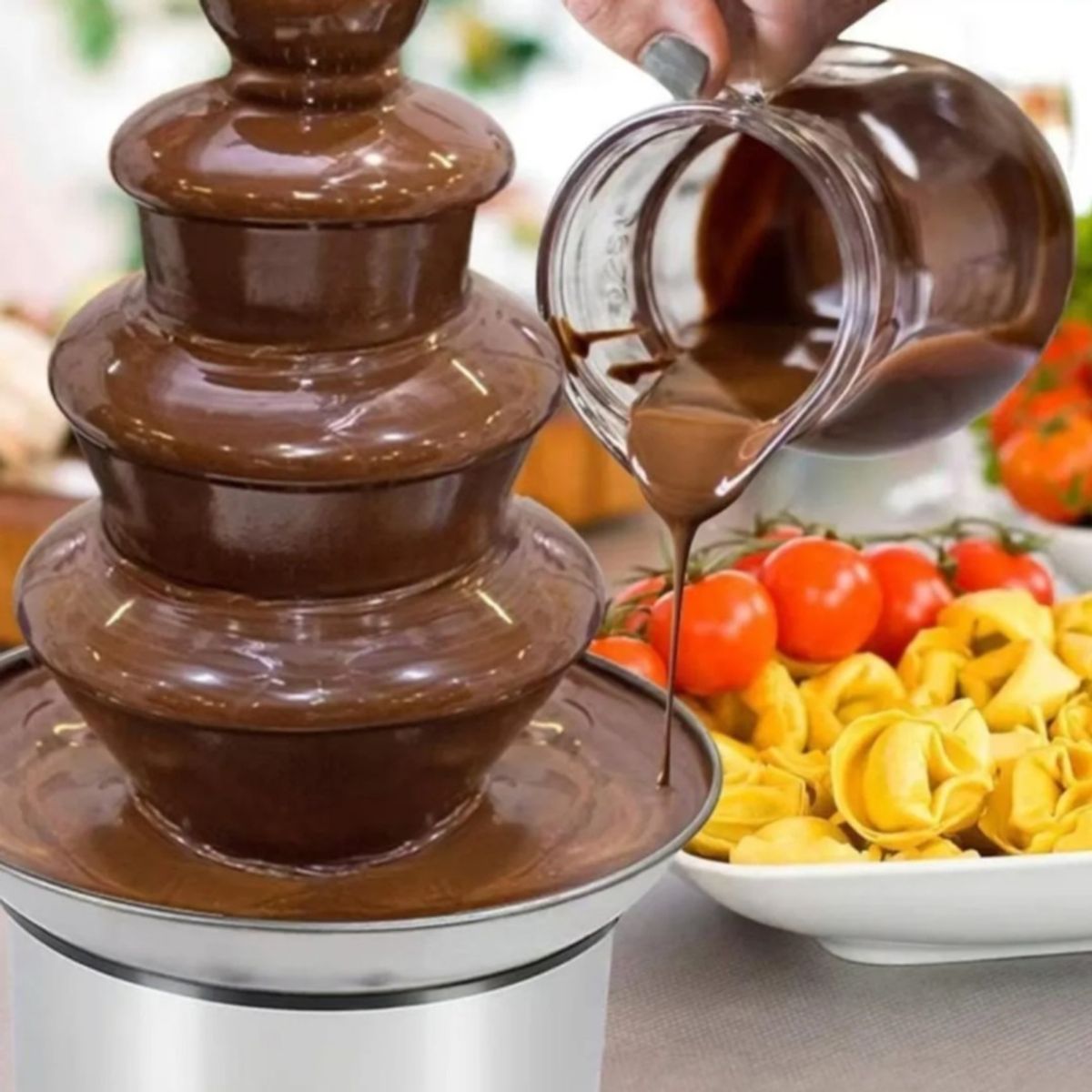 MOVI - Cascada Fuente Chocolate Fondue 4 Niveles Acero Inoxidable